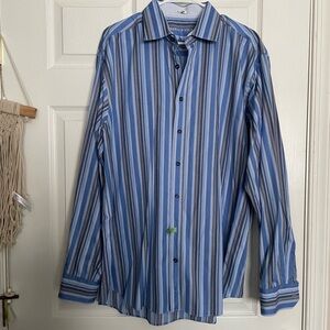 Tailorbyrd Men’s Blue Multicolor Striped Dress Shirt size XL 100% Cotton